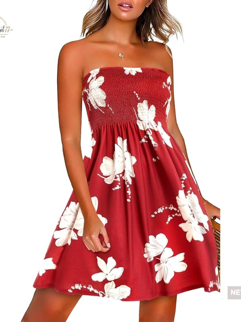 Strapless Boho Floral Sundress Summer Beach Cover Up Casual Dress